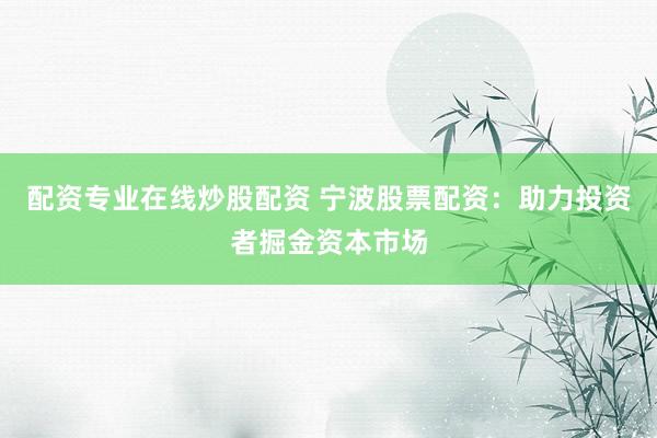 配资专业在线炒股配资 宁波股票配资：助力投资者掘金资本市场